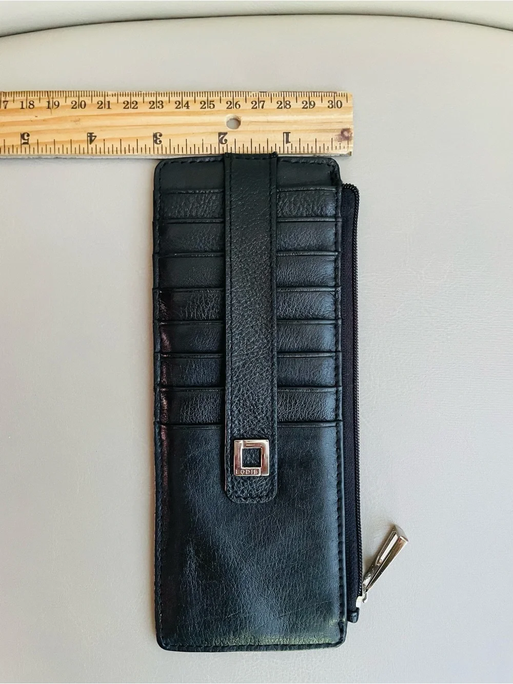 Lodis Black Genuine Leather Zip Wallet